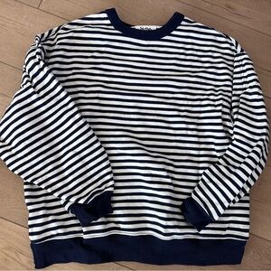 Aerie Navy and White Striped Crewneck Sweater